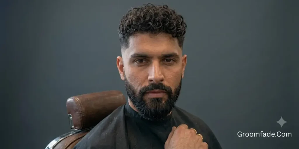 Curly Taper Fade With Beard
