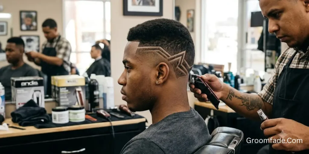 Bald Fade with Line Design
