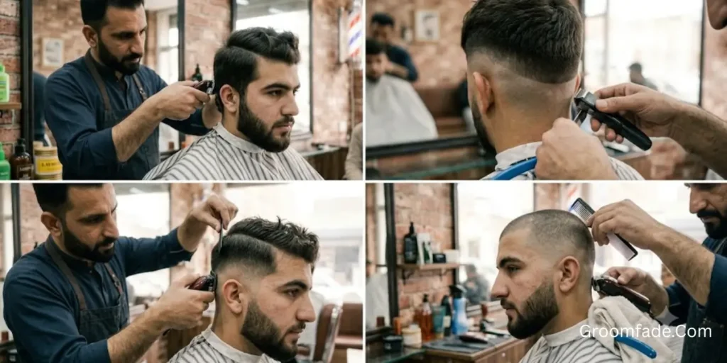 Barbers Cut a Bald Fade Haircut