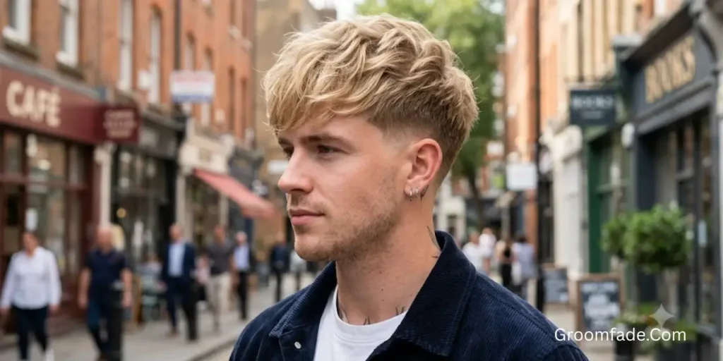 Blonde Textured Fringe Low Taper