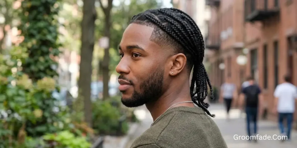 Box Braids with Mid Taper Fade