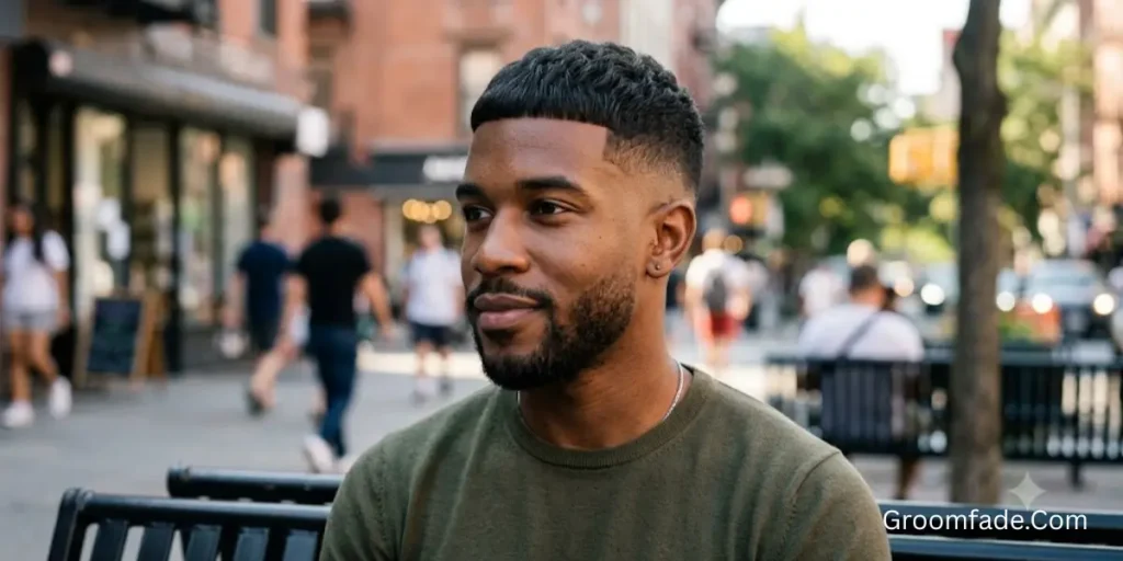 Caesar Cut With Mid Taper Fade