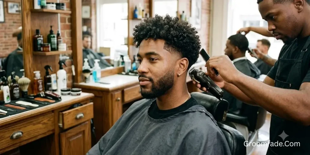 Classic Barber Low Taper Fade Curly Hair