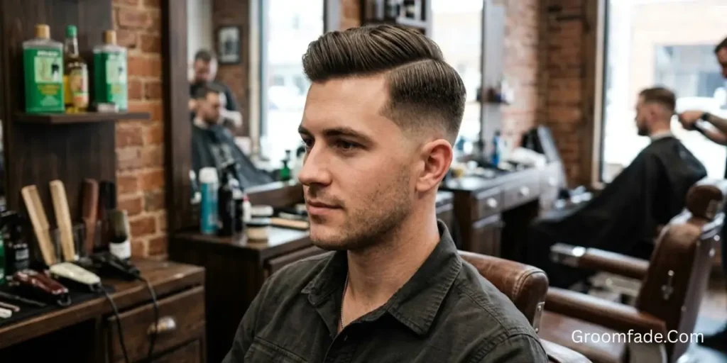 Comb Over with Mid Taper Fade
