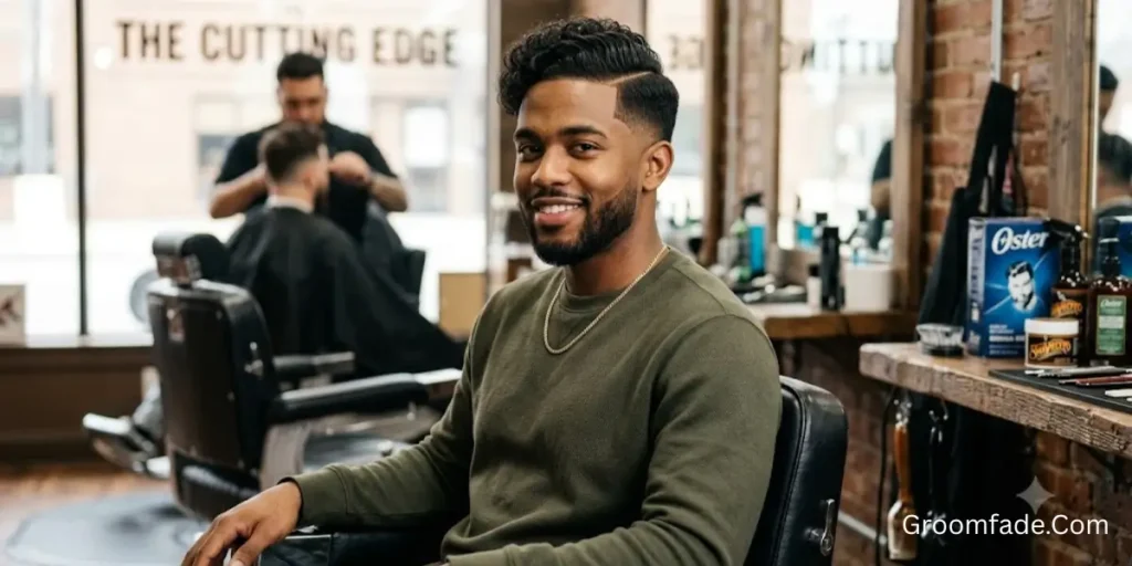 Curly Comb Over with Low Taper Fade