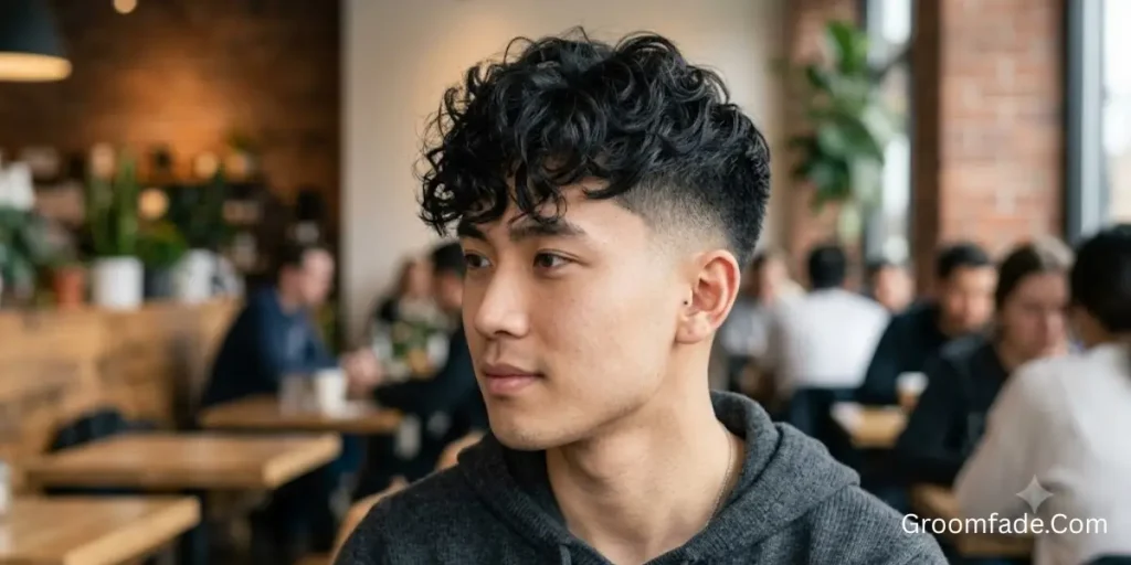 Curly Fringe with Low Taper Fade