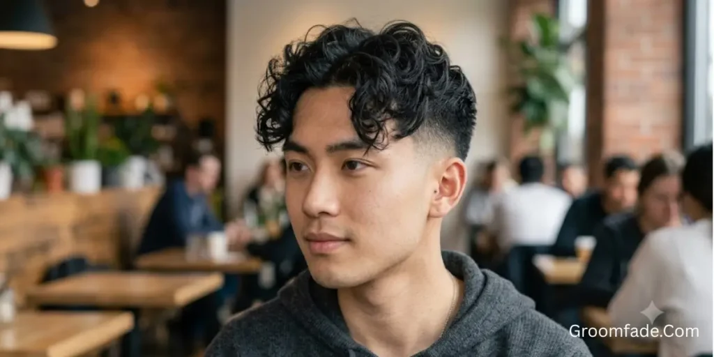 Curly Middle Part with Low Taper Fade