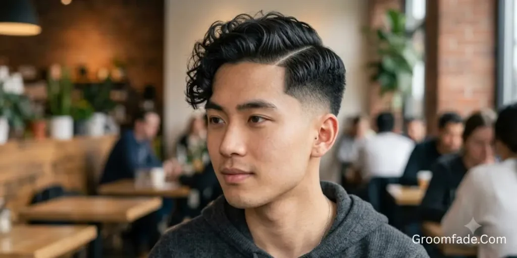 Curly Side Part with Low Taper Fade