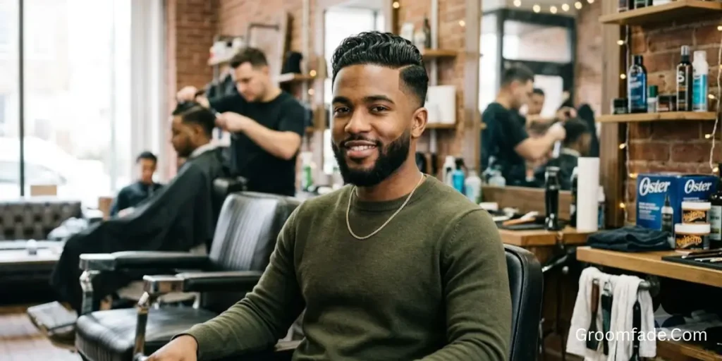 Curly Slick Back with Low Taper Fade