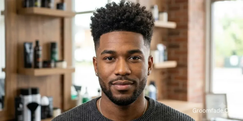 Curly Top Fade Black Men