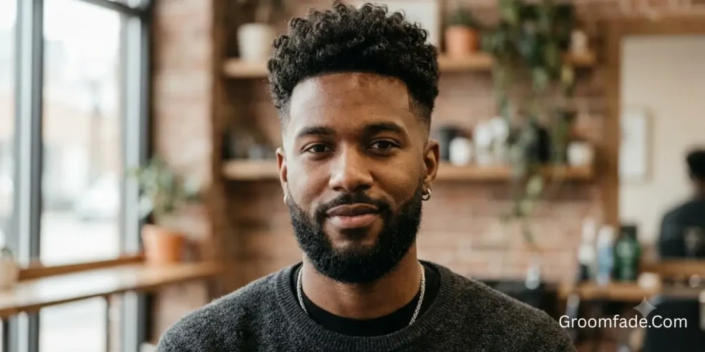 Curly Top Fade with Beard
