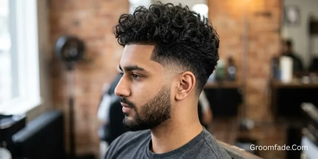 Curly Top with Low Taper Fade