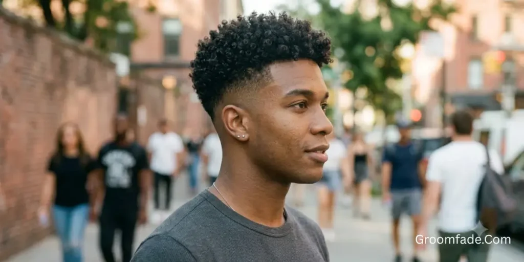 High Curly Top Fade