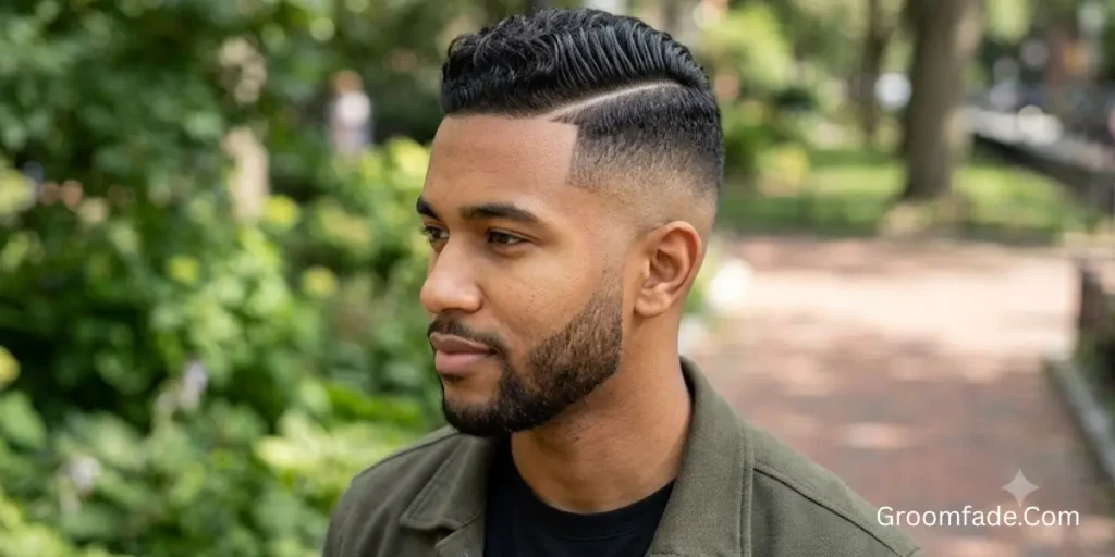 High Fade with Hard Part