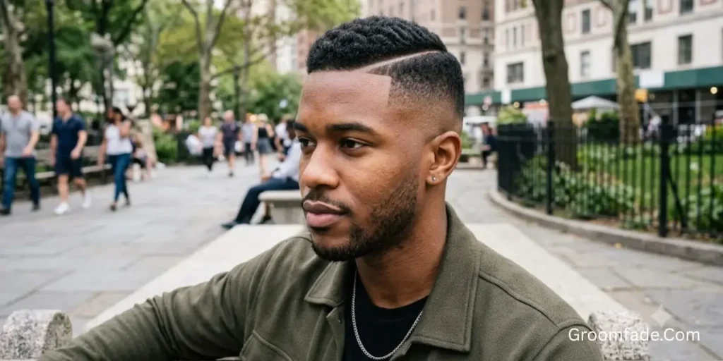 High Taper Fade with Hard Part