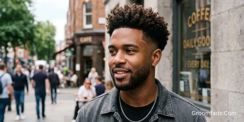 High Volume Curly Low Taper Fade