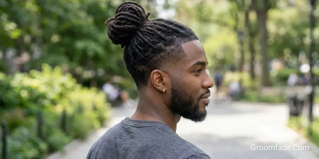 Loc Bun with Mid Taper Fade