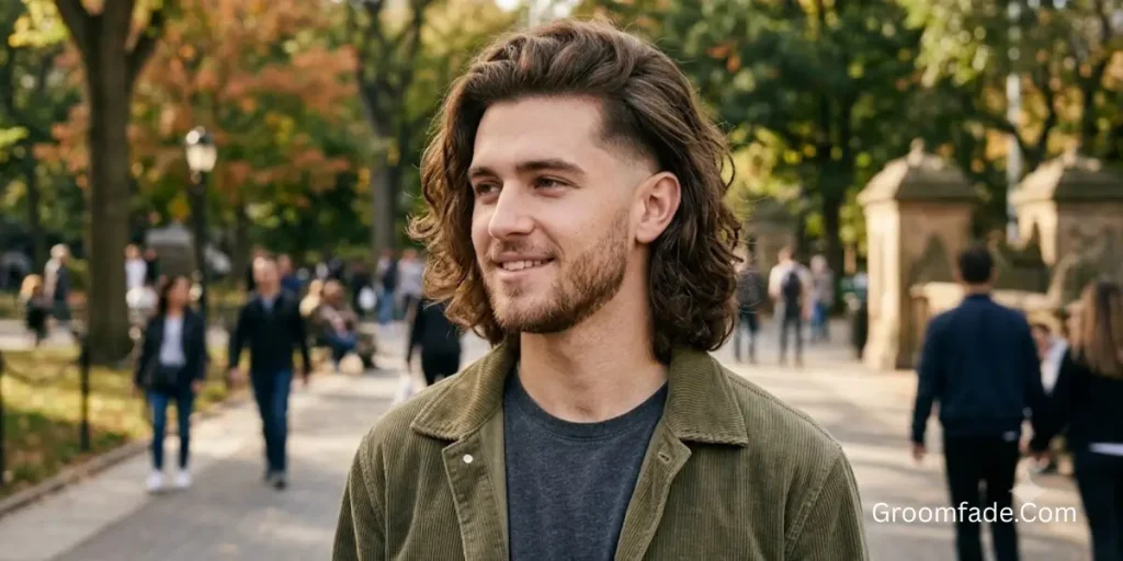 Long Brown Hair Taper Fade