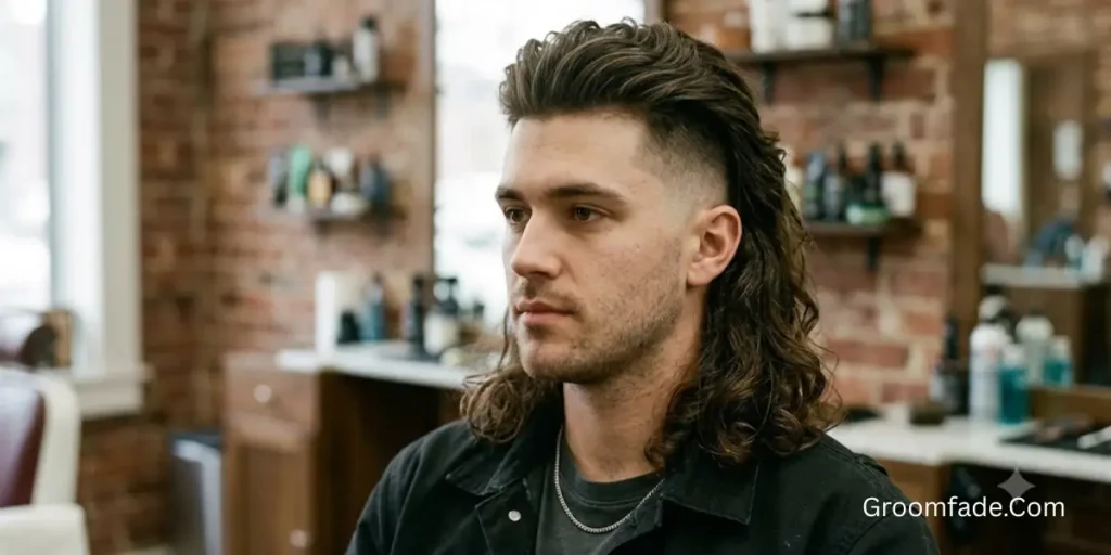 Long Hair Taper Fade Mullet