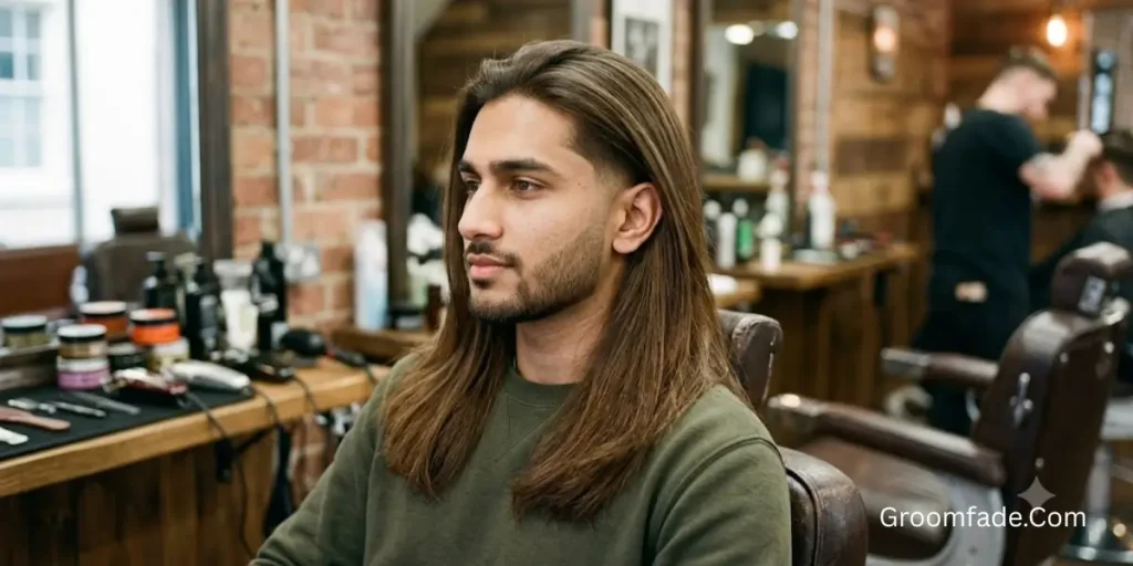 Long Hair Taper Fade Straight Hair