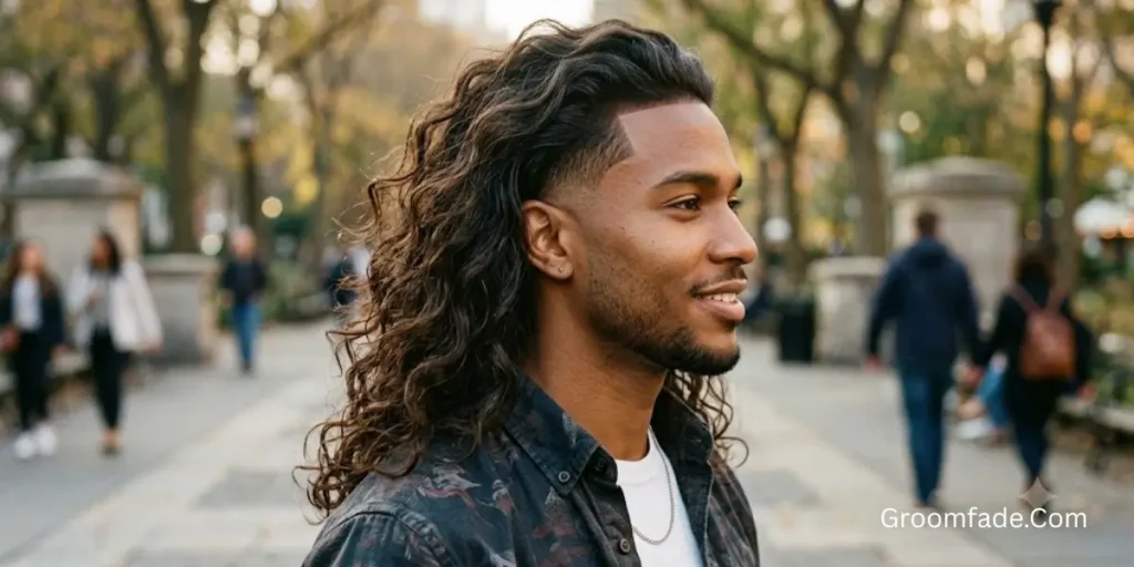 Long Wavy Hair Taper Fade