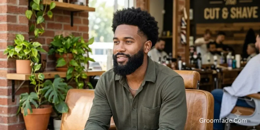 Low Taper Fade Afro with Beard