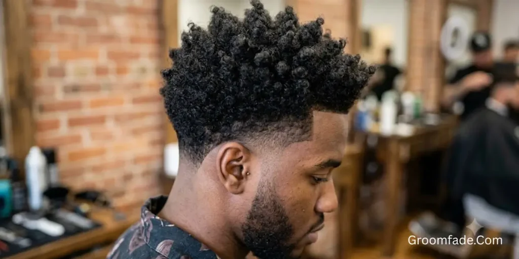 Low Taper Fade Curly Hair Black Male