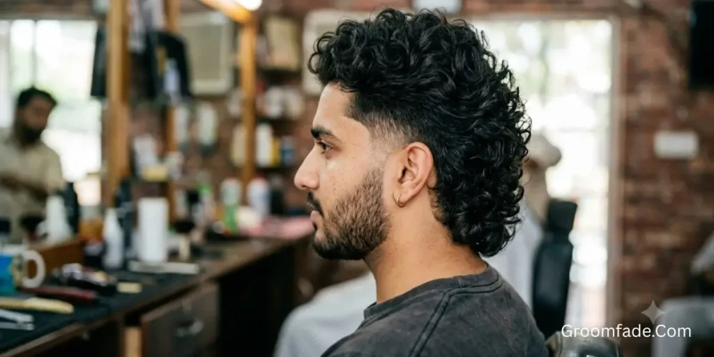 Low Taper Fade Curly Hair Mullet