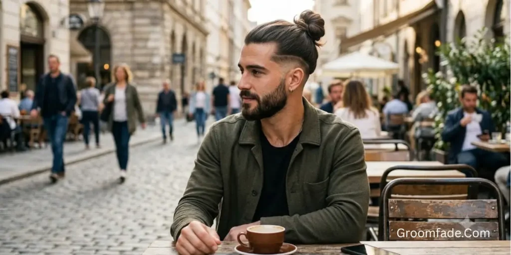 Man Bun Long Hair Taper Fade
