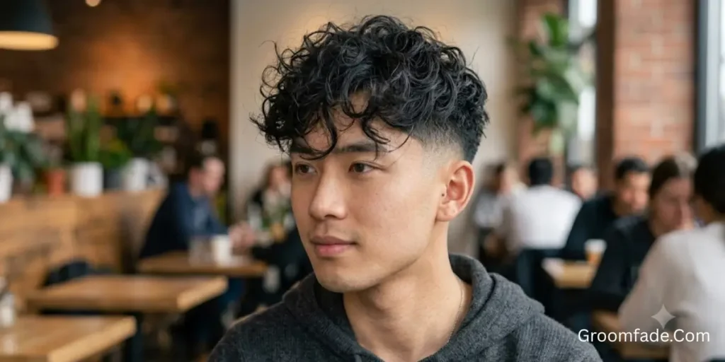Messy Curly Top with Low Taper Fade