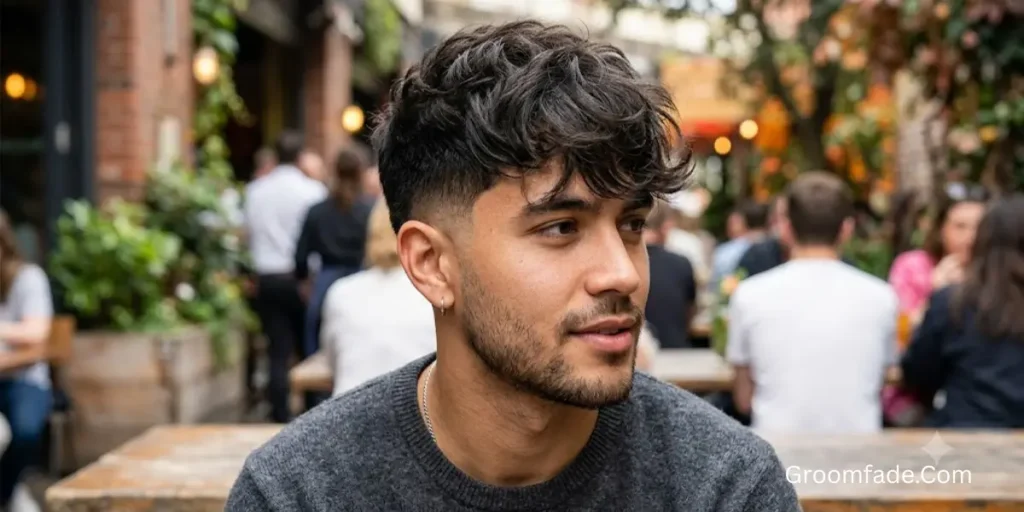 Messy Textured Fringe Low Taper Fade