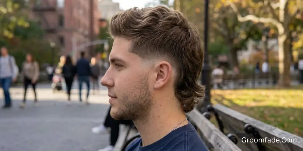 Mid Taper Burst Fade Mullet