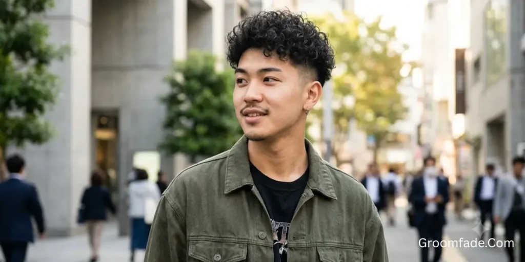 Mid Taper Fade Asian Curly Hair