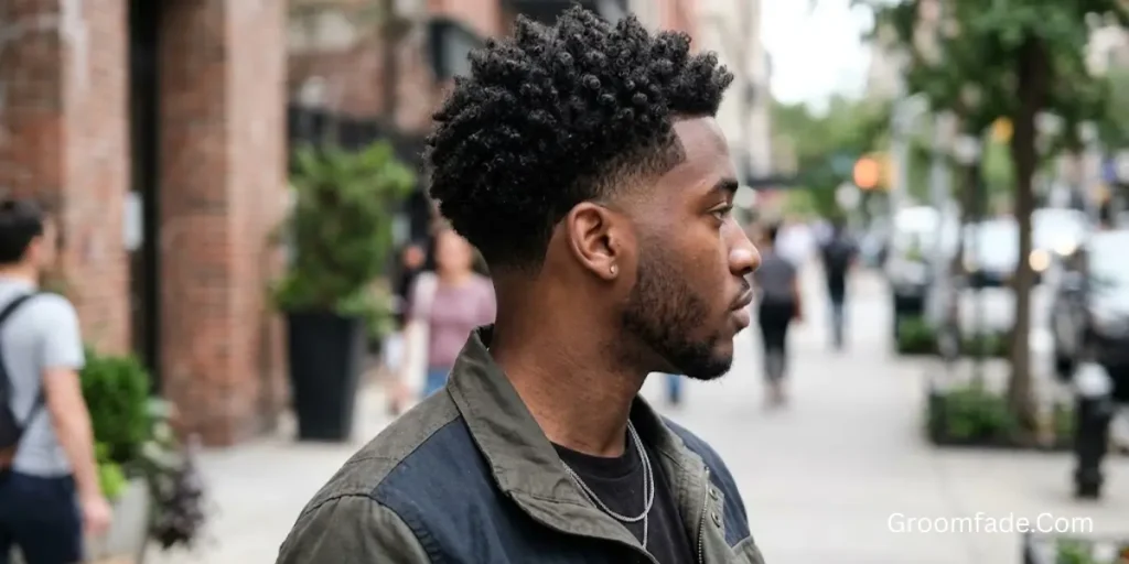 Mid Taper Fade Black Male Curly Hair