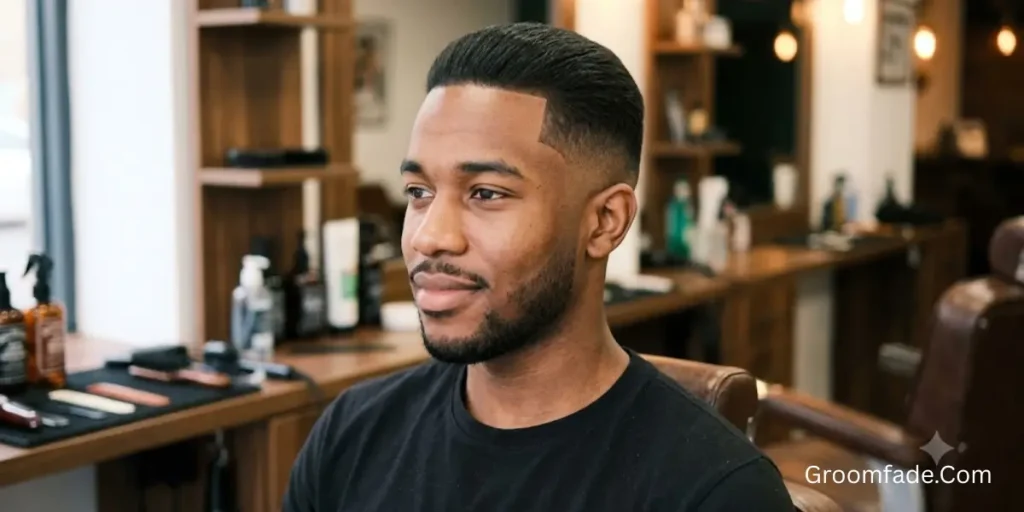 Mid Taper Fade Black Male Straight Hair