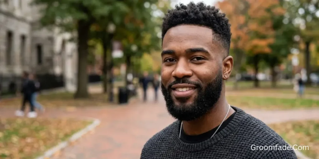 Mid Taper Fade Black Male with Beard