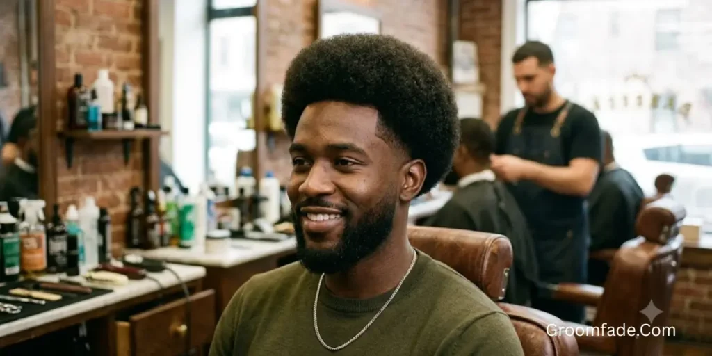 Rounded Afro with Low Taper