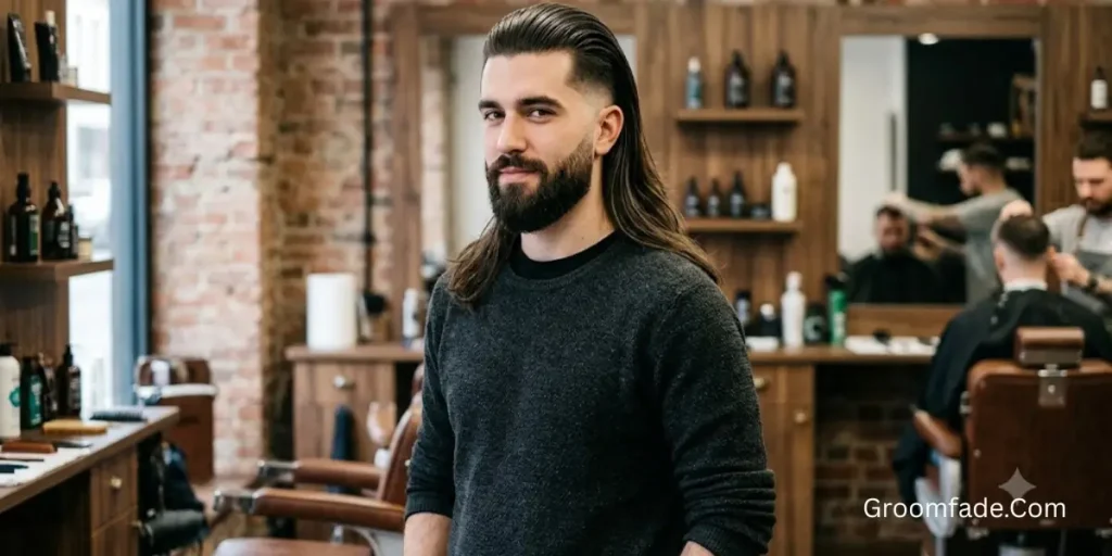 Slick Back Long Hair Taper Fade