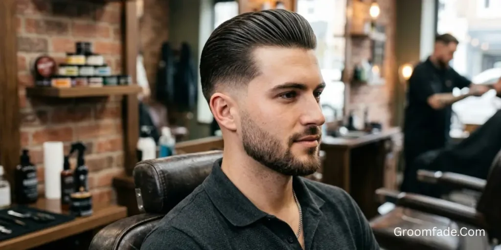 Slick Back with Mid Taper Fade