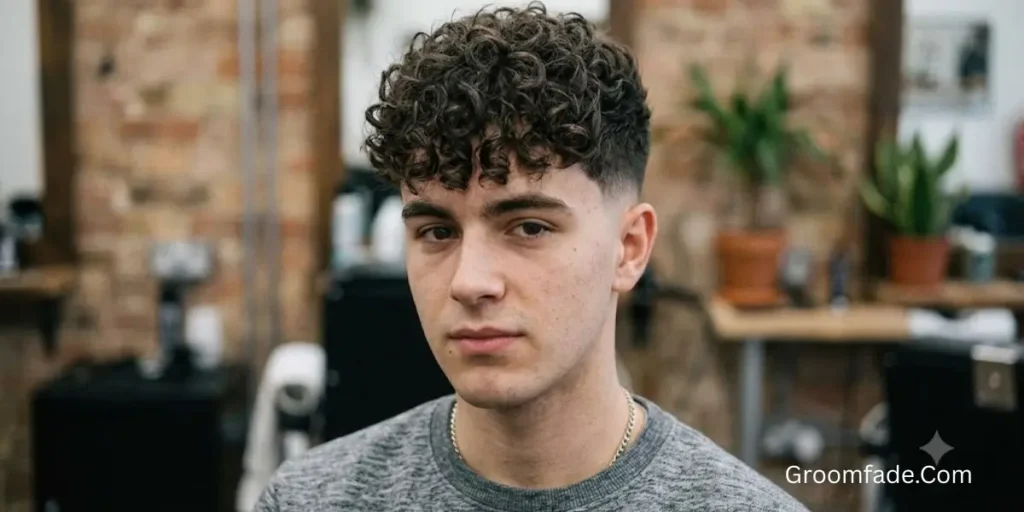 Textured Fringe Low Taper Curly Hair