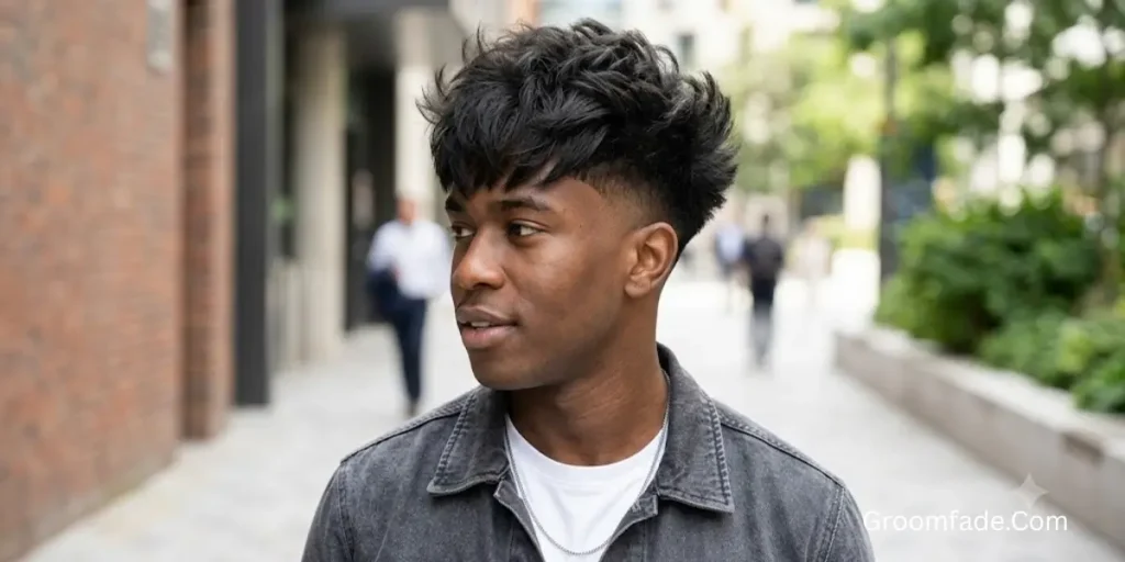 Textured Fringe Low Taper Fade Blowout
