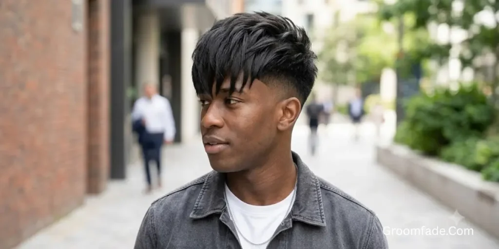 Textured Fringe Low Taper Fade Straight Hair