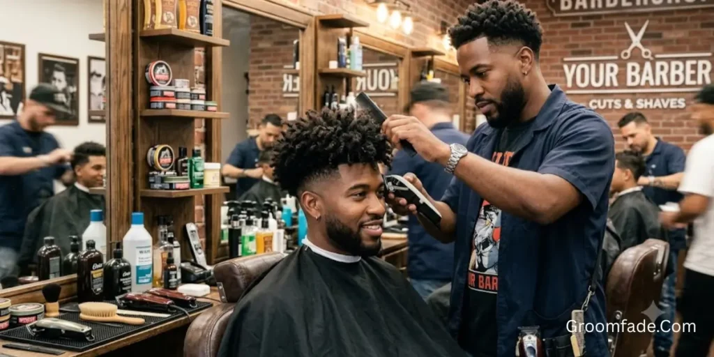 Your Barber for a Curly Top Fade