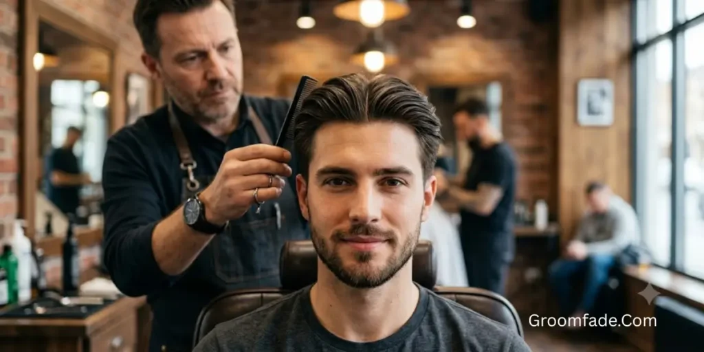Barber for a Middle Part Haircut