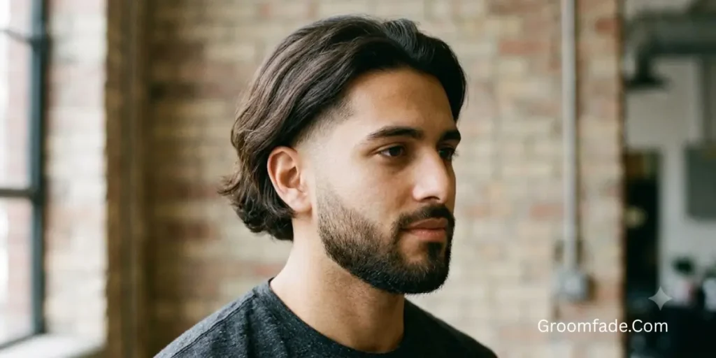 Middle Part with Beard and Fade Combination