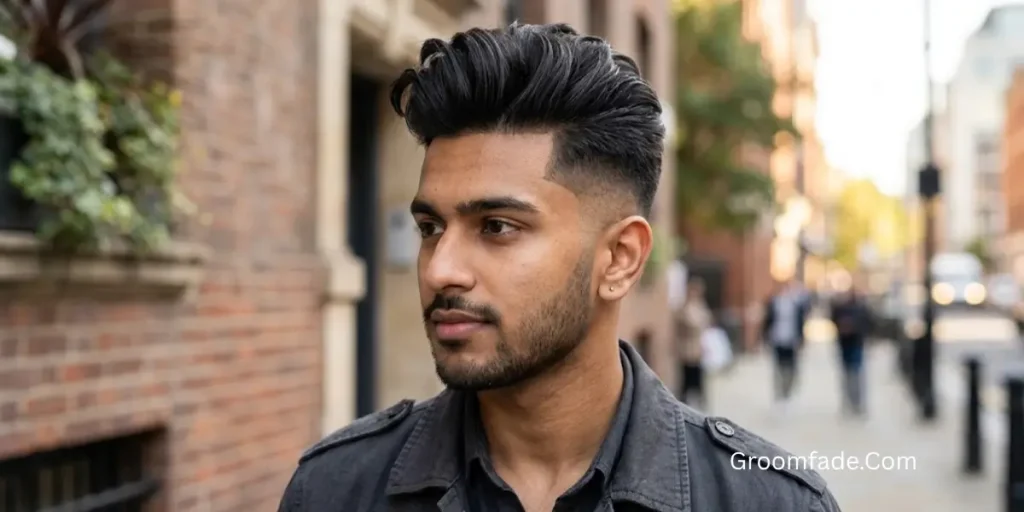 Quiff Haircut With a Mid Fade