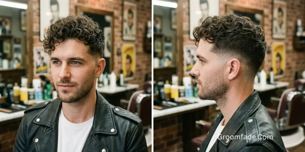 Temple Fade with Curly Top