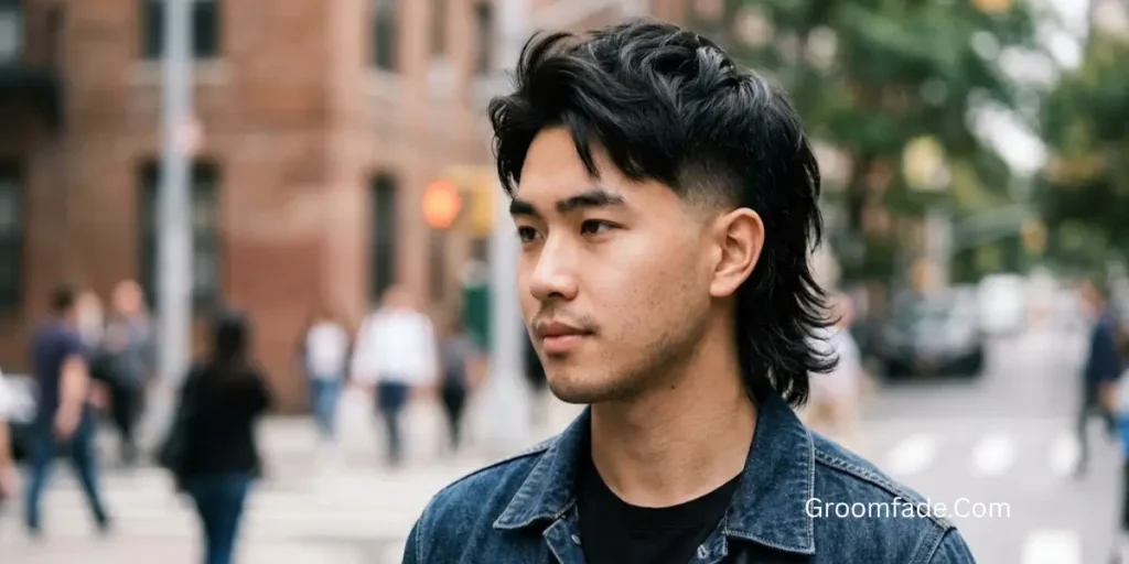 Asian Mullet With Temple Fade