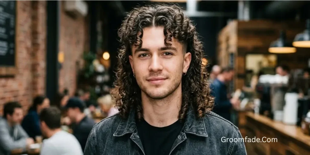 Curly Middle Part Mullet