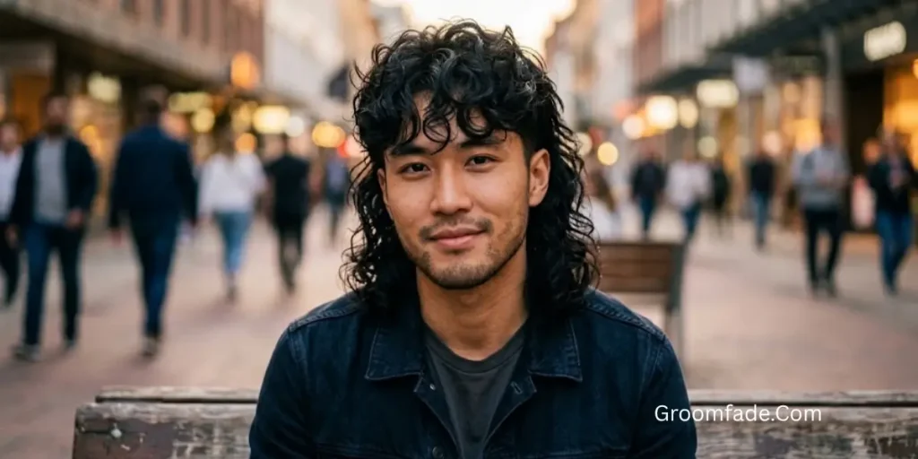 Curly or Wavy Asian Mullet